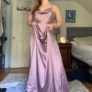 Tierra cowl neck satin A-line dress